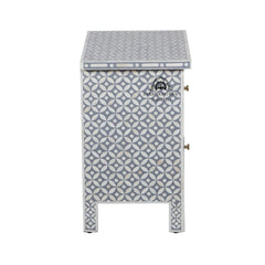 Bone Inlay Bedside Table with 2 Drawers – Geometric Grey