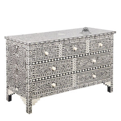 Bone Inlay 7 Drawer Chest of Drawers – Black Floral