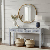 Bone Inlay 4 Drawer Hall Table / Side Table (Extra Long 155cm) – Indigo Blue Geometric