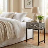 Bone Inlay 1 Drawer Bedside Table with Black Frame – Black Floral