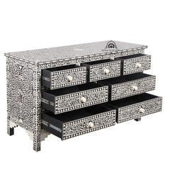 Bone Inlay 7 Drawer Chest of Drawers – Black Floral