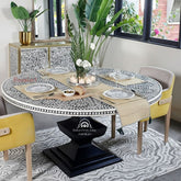 Handmade Bone Inlay Floral Pattern Round Coffee Table – Elegant Living Room Centrepiece