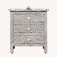 Bone Inlay Large 3 Drawer Bedside Table – Thin Zig Zag