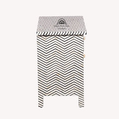 Bone Inlay Large 3 Drawer Bedside Table – Thin Zig Zag