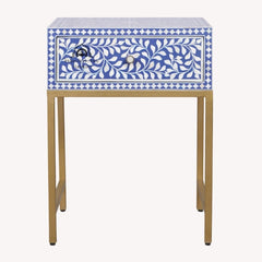 Bone Inlay 1 Drawer Bedside Table – Indigo Blue Floral