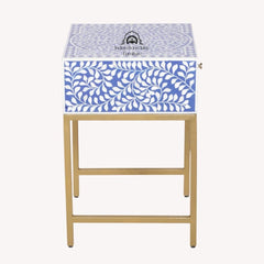 Bone Inlay 1 Drawer Bedside Table – Indigo Blue Floral