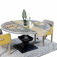 Handmade Bone Inlay Floral Pattern Round Coffee Table – Elegant Living Room Centrepiece