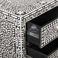 Bone Inlay 7 Drawer Chest of Drawers – Black Floral