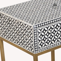 Bone Inlay 1 Drawer Bedside Table – Black Geometric