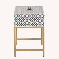Bone Inlay 1 Drawer Bedside Table – Black Geometric