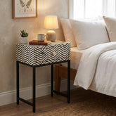 Bone Inlay 1 Drawer Bedside Table – Black Zig Zag