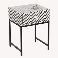 Bone Inlay 1 Drawer Bedside Table – Black Zig Zag