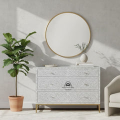 Bone Inlay 3 Drawer Chest of Drawers – Grey Floral