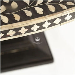 Handmade Bone Inlay Floral Pattern Round Coffee Table – Elegant Living Room Centrepiece