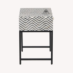 Bone Inlay 1 Drawer Bedside Table – Black Zig Zag
