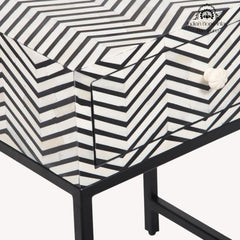 Bone Inlay 1 Drawer Bedside Table – Black Zig Zag