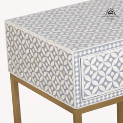 Bone Inlay 1 Drawer Bedside Table – Grey Geometric