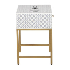 Bone Inlay 1 Drawer Bedside Table – Grey Geometric