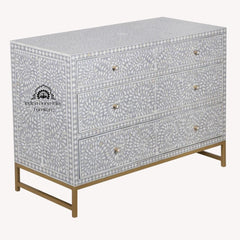 Bone Inlay 3 Drawer Chest of Drawers – Grey Floral