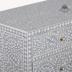 Bone Inlay 3 Drawer Chest of Drawers – Grey Floral