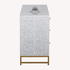 Bone Inlay 3 Drawer Chest of Drawers – Grey Floral