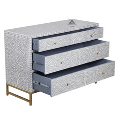Bone Inlay 3 Drawer Chest of Drawers – Grey Floral
