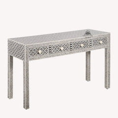 Bone Inlay 4 Drawer Hall Table / Side Table – Black Geometric