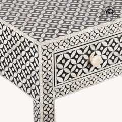 Bone Inlay 4 Drawer Hall Table / Side Table – Black Geometric