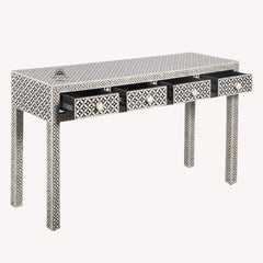 Bone Inlay 4 Drawer Hall Table / Side Table – Black Geometric