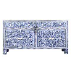 Bone Inlay Buffet Chest of Drawers – Indigo Blue Floral Scroll