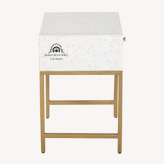 Bone Inlay 1 Drawer Bedside Table White Floral