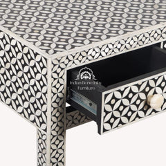 Bone Inlay 4 Drawer Hall Table / Side Table – Black Geometric