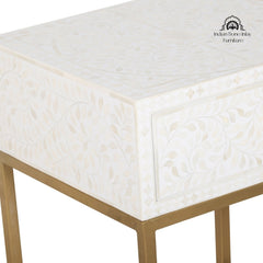 Bone Inlay 1 Drawer Bedside Table White Floral