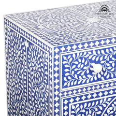 Bone Inlay Buffet Chest of Drawers – Indigo Blue Floral Scroll