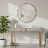 Bone Inlay 2 Drawer Hall Table – Black Zig Zag (Gold Frame)