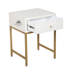Bone Inlay 1 Drawer Bedside Table White Floral