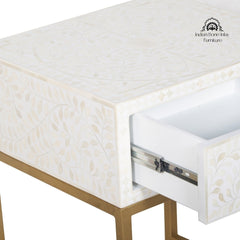 Bone Inlay 1 Drawer Bedside Table White Floral