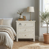 Bone Inlay Large 3 Drawer Bedside Table – White Geometric