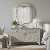 Bone Inlay 7 Drawer Chest of Drawers – Black Thin Zig Zag