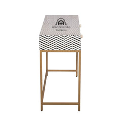 Bone Inlay 2 Drawer Hall Table – Black Zig Zag (Gold Frame)