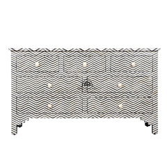 Bone Inlay 7 Drawer Chest of Drawers – Black Thin Zig Zag