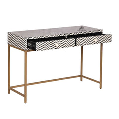 Bone Inlay 2 Drawer Hall Table – Black Zig Zag (Gold Frame)