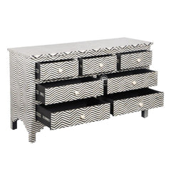 Bone Inlay 7 Drawer Chest of Drawers – Black Thin Zig Zag