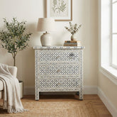 Bone Inlay Large 3 Drawer Bedside Table – Grey Geometric