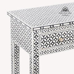 Bone Inlay 4 Drawer Hall Table / Side Table (Extra Long 155cm) – Black Geometric