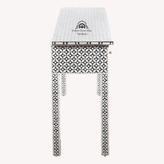 Bone Inlay 4 Drawer Hall Table / Side Table (Extra Long 155cm) – Black Geometric