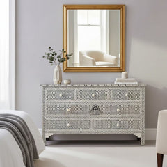 Bone Inlay 7 Drawer Chest of Drawers – Black Geometric