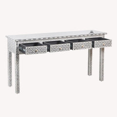 Bone Inlay 4 Drawer Hall Table / Side Table (Extra Long 155cm) – Black Geometric