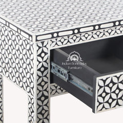Bone Inlay 4 Drawer Hall Table / Side Table (Extra Long 155cm) – Black Geometric
