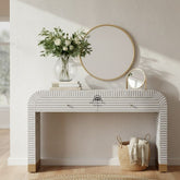 Bone Inlay Waterfall 2 Drawer Hall Table / Side Table – Grey Lines